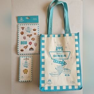 Jellycat Diner NYC FAO Schwarz Tote Bag + Fran Pancakes Enamel Pin + Stickers
